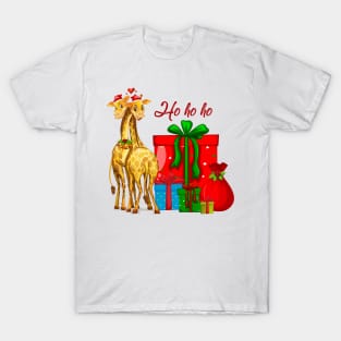 Christmas Giraffes Ho Ho Ho T-Shirt